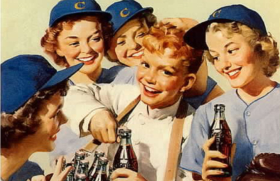 1952 Coca Cola poster featuring a women’s baseball team